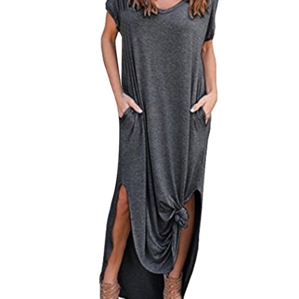 NWT Black Maxi Dress Short Sleeves & Split Side - Picture 2 of 2